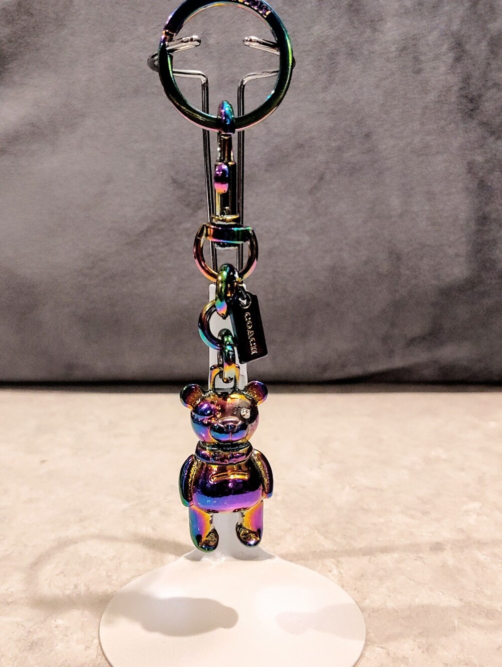 Rare Coach 3D Iridescent Hologram Teddy Bear Keychain / Bag Charm F87166